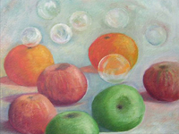 Apples, oranges & bubbles, Oil on board, by Haydn Gear
